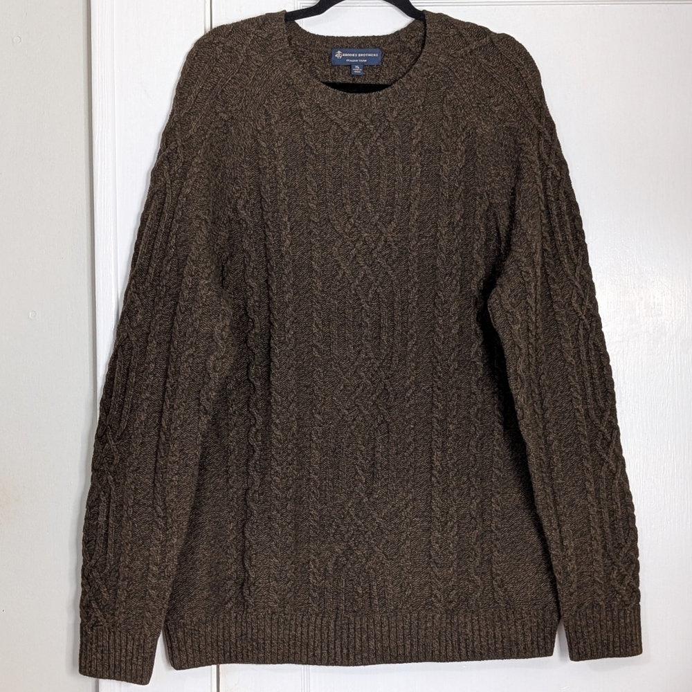Brooks Brothers Cable Knit Merino Wool Sweater Men’s XL Brown Italian Yarn